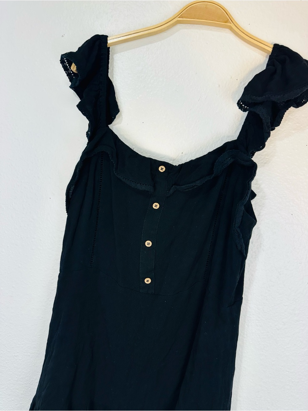 Black Ruffle Mini Dress with Button-Front - Picture 4 of 7